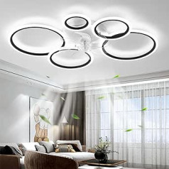 Mūsdienīgs griestu ventilators ar apgaismojumu, LED 72 W aptumšojams ventilators griestu apgaismojums, griestu ventilatora lampa viesistabai, guļamistaba, virtuve, 6 ātrumi, melns, 100 cm