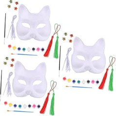 ABOOFAN 3st Fuchs Maske Leere Masken Malen Maske Zum Malen Katzenmaske Japanische Fuchsmaske Halloween-malmasken Einfache Maske Mit Quaste Tierische Masken Zellstoff Papier Weiß Schmücken