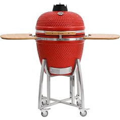 BBQ-Toro Kamado Kuro kokogļu bārbekjū, 52 cm diametrs, ar bambusa paplāti, termometru, izturīgu koka rokturi, keramikas grilu, kamado grilu, tējkannas grilu