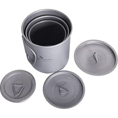 iBasingo Titanium Mug Camping Pot 200 ml & 300 ml & 450 ml Kafijas krūze Tējas krūze ar vāku un salokāmu rokturi Viegli virtuves trauki āra iekštelpu piknika biroja ikdienas dzērienu trauki Ti3046D