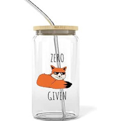 Funny Fox Eiskaffeetasse ar Bambusdeckel un Strohhalmen, 473 ml, Einmachglasbecher und Eiskaffee-Becher ar Deckel und Strohhalm, Trinkgläser, Boba-Becher, Bierdosenglas un und Smoothie-Tasse - Zero