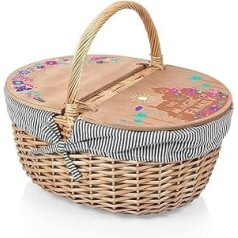 PICNIC TIME - Disney Encanto Country Vintage Picnic Hamper with Lid - Wicker Picnic Hamper for 2 Person (Navy Blue & White Stripes), 17.5 x 13.25 x 14.5 cm