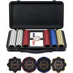 SLOWPLAY Nash pokera komplekts, 300 pokera žetoni bez vērtībām, profesionāli pokera žetoni no māla, 14 g, ieskaitot pokera maciņu, augstas kvalitātes, plastmasas pokera kārtis, dīlera poga