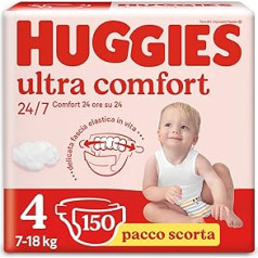 Huggies Ultra Comfort autiņbiksītes 4. izmērs (7-18 kg) (150 gab. iepakojumā)