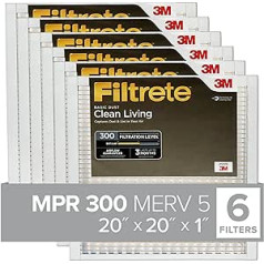 Filtrete 20x20x1 Luftfilter, MPR 300, MERV 5, Clean Living Basic Dust 3 Monate Plissee 1 Zoll Luftfilter, 6 filtri