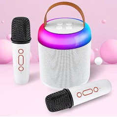 Amouhom Karaoke Machine for Children/Adults, Portable Mini Bluetooth Speaker with 2 Wireless Microphones & LED Light Karaoke Toy Gifts for Girls Boys Birthday Party (White)