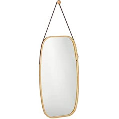 Relaxdays Oval Wall Mirror, Bamboo Frame, Decorative Mirror with Adjustable Strap, Hallway Mirror, 76.5 x 43.5 cm, Natural, Size