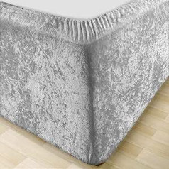 MK Home Textile Crushed Velvet Divan Bed Frame Silver Grey Deep Fitted Sheet Frame Cover Fully Elastic Skirt Super King Size (Silver Grey, King)