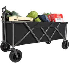 REDCAMP 250L Extra Large Folding Beach Trolley Heavy Duty Festival Cart on Large Wheels for Sand Folding Trolley for Camping Shopping Outdoor Sports Black