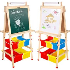 Ark miido Children's Easel with Paper Roll Standing Board Magnetic Board Children's Board Wooden Children's Board with Numbers and Other Accessories Double-Sided Painting Board as a Gift for Boys and