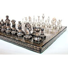 Stonkraft Handmade Premium Brass 31 x 31 cm Chess Set - Metallic Silver and Black Colour Set with Shiny Luxury Chess Figures