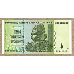 Zimbabve 10 triljoni dolāru ārkārtīgi zema sērija AA00. Zimbabves Centrālās bankas piezīme Zīmes naudas inflācijas rekordvalūtas banknote