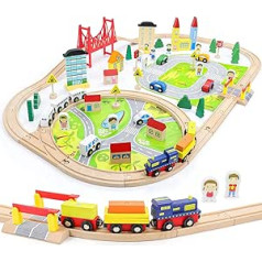 Wooden Train Wooden Train Set Wooden Truck Construction Toy Car Toy Children's Toy from 3 Years 82 Pieces DIY Railway Railway with Bridge Toddler Toy Recommended from 3 4 5 6 Years (Multi-Way)