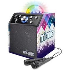 Mi-Mic Cube skaļrunis | Bērnu karaoke mašīna un disko kuba skaļrunis, pārnēsājams ar Bluetooth, mikrofons, LED apgaismojums un atbalss, melns