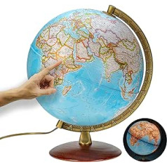 National Geographic - Illuminated Globe in Classic Style - 30 cm Globe with Sturdy Base and Metal Meridian, Map Picture 2023 Physical/Political with LED Light, Current German Map Image