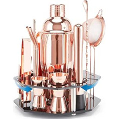 21-Piece Cocktail Set, Cocktail Shaker Set with Rotating Stand, Durable Stainless Steel Shaker with Accessories, Includes Black Stylish Gift Box, Bar Set (Rose Gold)