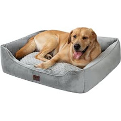 Snocyo Dog Bed Large and Medium Dogs 90 x 75 x 25 cm, Washable Dog Cushion, Removable Cover, Dog Sofa Dog Basket with Raised Edges, Fluffy Cat Bed with Nubs, Grey