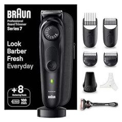 Braun BT7440 Men's Beard Trimmer, Hair Trimmer Professional, 40 Settings, Charging Station, Travel Case, Beard Stencil, 100 Minutes Wireless Runtime, Waterproof