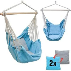 AMANKA Hanging Chair with 2 Cushions for Turning – Balcony Blue Grey – Outdoor Hanging Swing for Garden