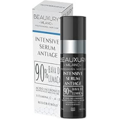 Beauxury Milano Ultra-Lifting Serum - vegānisks pretnovecošanās sejas krēms ar 90% organisko gliemežu gļotu, hialuronu, resveratrolu, vitamīnu A, C un E - mitrinošs krēms pret grumbām, tumšiem lokiem - 30 ml