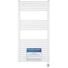 anapont Electric Bathroom Radiator 1175 x 500 - White Straight - Timer Function - Towel Radiator - Electric Bathroom Heater - Towel Heater - Made in Germany