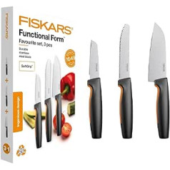 Fiskars virtuves nažu komplekts, 3 gabali, funkcionāla forma, iekļauts šefpavāra nazis (mazs), tomātu nazis, griešanas nazis, japāņu nerūsējošais tērauds/plastmasa, 1057556