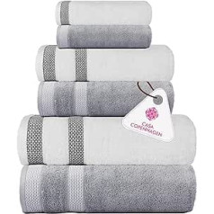 Casa Copenhagen Solitaire Mix 6 Piece Towel Set - White + Grey Purple 600gsm 2 Bath Towels, 2 Hand Towels, 2 Face Cloths Soft Egyptian Cotton for Bathroom, Kitchen and Shower