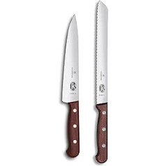 Victorinox Wood Küchengarnitur, Messerset 2-teilig, Brotmesser, Tranchiermesser, Extra Scharf, Edler Holzgriff, braun