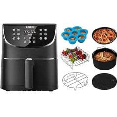 COSORI Hot Air Fryer 5,5 L XXL Fryer Karstā gaisa frier bez eļļas, Airfryer ar digitālo LED skārienekrānu, 11 programmas, uzsildīšana un siltuma uzturēšana, kratīšanas režīms, 100 receptes vācu valodā, 1700 W