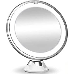 10 x palielināmais spogulis vannas istabas kosmētikas spogulis ar LED gaismu, rotējošs piesūceknis Vannas istabas spogulis ar gaismu tualetes galdiņam Apaļš spogulis ar gaismu ar gaismu