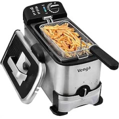 Venga! Semi-Professional Deep Fryer 3 L, Oil Filter & Container, 2000 W, Black/Silver, VG FT 3012