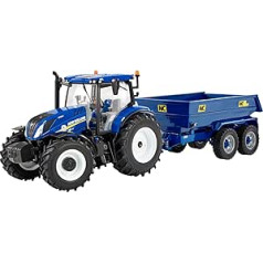 New Holland T6 traktors ar piekabes rotaļu komplektu, kolekcionāra traktora rotaļlieta, traktora rotaļlieta, kas saderīga ar lauku rotaļlietu mērogā 1:32, piemērota kolekcionāriem un bērniem no 3 gadu vecuma