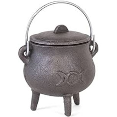 Something Different Small Cast Iron Cauldron With Lid and Handle. Triple Moon Design. Approx 11cm Tall- Not Including Handle by THE FLYING WITCH