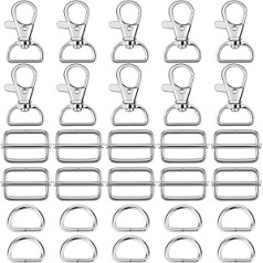 CODIRATO Pack of 90 rotating snap hooks, D-rings, sliding buckle, carabiner key chain, belt adjuster, tension buckles for bag, strap, wallet, backpack accessories.