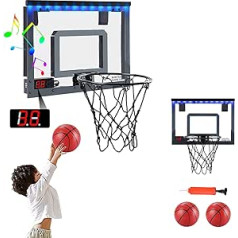 Pellor mini basketbola stīpa Basketbola stīpa bērniem pieaugušajiem ar elektronisko vērtēšanas funkciju un skaņu, piekarināms basketbola dēlis ar 2 bumbām un pumpas iekštelpu āra mešanas spēles bērniem