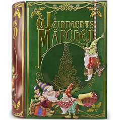 Tin in the shape of a Christmas book gnome biscuit tin decorative box retro tin very large storage, approx. 24.5 x 21 x 9 cm, volume: 3 litres