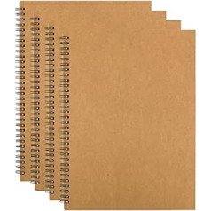 WOPPLXY Skizzenbuch, A4, Hochformat, 160 g/m², Spiral-Skizzenbuch, Kraft-Zeichenblock, A4, 50 Blatt, fester Einband, Skizzenblock zum Zeichnen, Künstler, 4 Stück