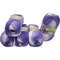 5 x 100 g adīšanas dzija Cicibebe Batik daudzkrāsaina ar krāsu gradientu, 500 g adīšanas vilnas krāsaina, krāsu gradienta dzija (violeta balta 550-16)