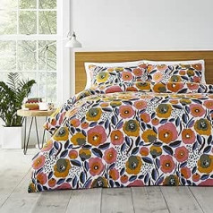 Marimekko — Queen izmēra segas pārvalka komplekts, kokvilnas Percale gultas veļa ar atbilstošiem spilvendrāniem un pogas aizdari, visu sezonu mājas dekorēšana (rozarium rozā, karaliene)