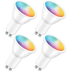 ANTELA Smart Alexa Light Bulb GU10 5 W LED WiFi RGB silti balts (2700 K) vēsi balts (6500 K) spuldzes spuldze, lietotņu vadība saderīga ar Google Home, 4 gab.