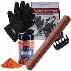 SANTOS Pulled Pork Set, 4-Piece - Pulled Beef - Meat Claws Set Including Thermometer, Butcher Paper & Grill Gloves - Pulled Pork Gift Set - Complete Set