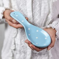 City to Cottage® - Ceramic Spoon Rest | Light Blue and White | Polka Dots | Handmade | Ceramic Tableware Spoon Holder Kitchen Accessories