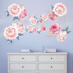 Decalmile Wall Tattoo, Wall Decoration, Pink Roses, Wall Sticker For Living Room, Bedroom