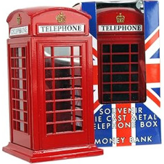 Naudas kastes Vidēja telefona kastīte Tālrunis Die Cast London Kolekcionējams Suvenīrs 65228 Metāliski Sarkans