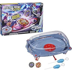 Beyblade Burst Surge Speedstorm Motor Strike kaujas komplekts — kaujas rotaļu komplekts ar motorizētu Beystadium arēnu, 2 spiningiem un 2 starteriem