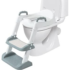 MorTime podiņa treniņu sēdeklis ar ķebļa kāpnēm Saliekams toddler tualetes pods ar regulējamu augstumu podiņa treniņu tualete ar neslīdošu mīkstu paliktni un drošiem rokturiem.