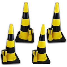 Barrier Set Traffic Cones 75 cm Yellow with Black RA1 Strips + UvV-Conny Barrier Tape Yellow / Black 5 Metres (Set of 4)