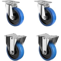 CASCOO SETSPFP200R4F1R0N Wheel Set 2 Swivel Castors 2 Fixed Castors Polyamide Elastic Blue Rubber Diameter 200 mm Roller Bearing Transport Castors Load 1050 kg Pack of 4