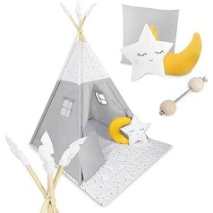 Nukido, Teepee Teepee Children's Tent Light Grey with Garland, Cushion, Large Mat, Stabiliser