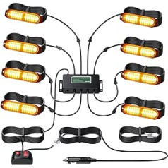 EYPINS 8 x 12 LED Front Flasher, 30 Modes Warning Light, Strobe Flashing Light, LED Flash Light, Orange, 48 W IP65 for 12/24 V Truck, Tractor, Car, Truck, Emergency Forklift Emergency Warning E-mark